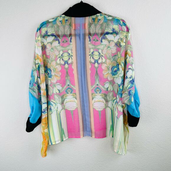 Clover Canyon Pastel Blue Multi Sheer Floral Button Up Blouse Oversized XS - Picture 14 of 14